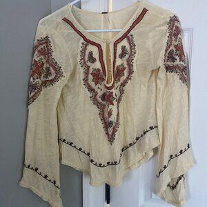 Free People Embroidered Long Sleeve Shirt